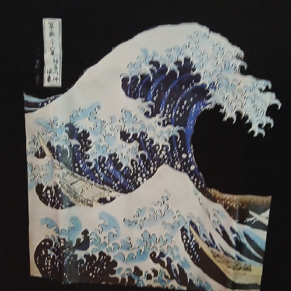 Black T-Shirt with Wave Print NWOT XL